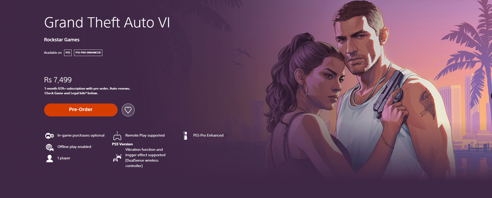 GTA 6 Pre-Orders Live on PlayStation Store in India, Confirming ₹7,499 Price and PS5 Pro Enhanced Support